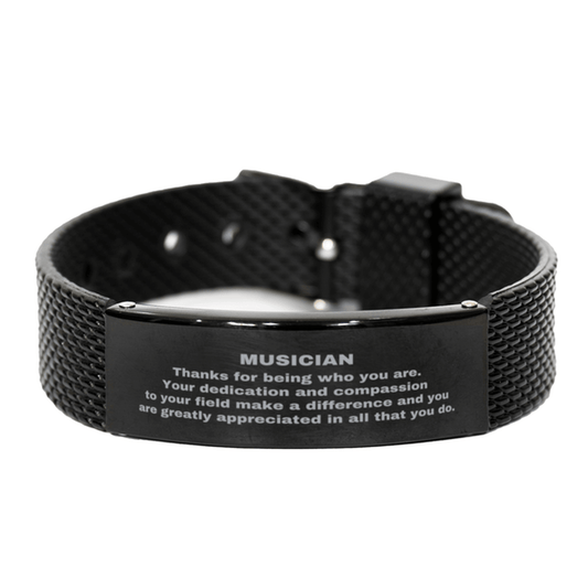 Musician Black Shark Mesh Stainless Steel Engraved Bracelet - Thanks for being who you are - Birthday Christmas Jewelry Gifts Coworkers Colleague Boss - Mallard Moon Gift Shop