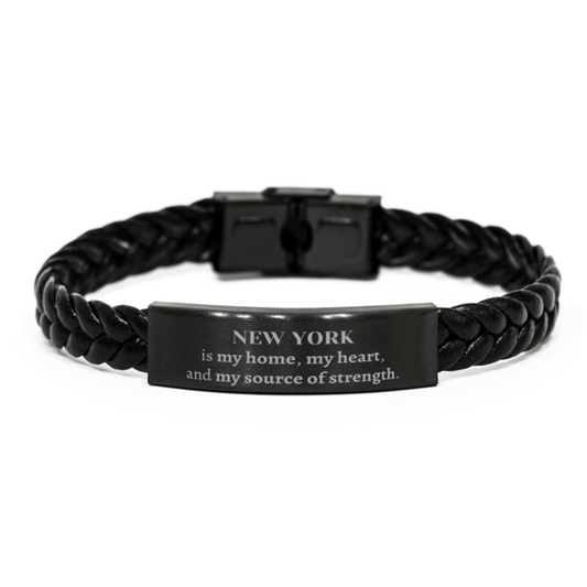 New York is my home Gifts, Lovely New York Birthday Christmas Braided Leather Bracelet For People from New York, Men, Women, Friends - Mallard Moon Gift Shop
