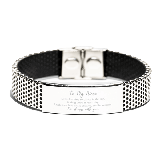 Niece Christmas Perfect Gifts, Niece Stainless Steel Bracelet, Motivational Niece Engraved Gifts, Birthday Gifts For Niece, To My Niece Life is learning to dance in the rain, finding good in each day. I'm always with you - Mallard Moon Gift Shop