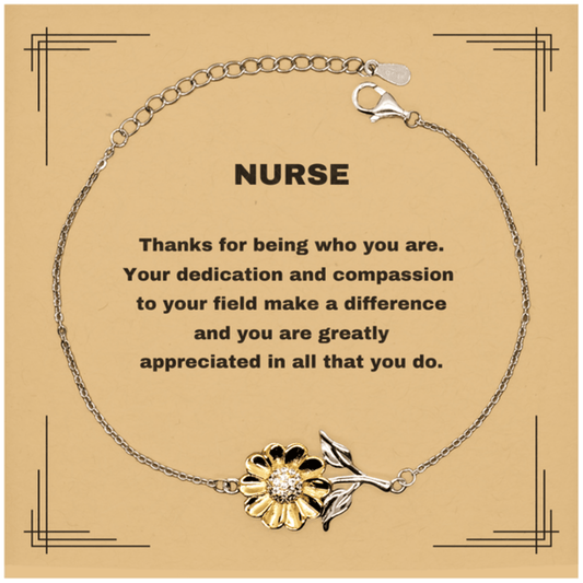 Nurse Sunflower Bracelet - Thanks for being who you are - Birthday Christmas Jewelry Gifts Coworkers Colleague Boss - Mallard Moon Gift Shop