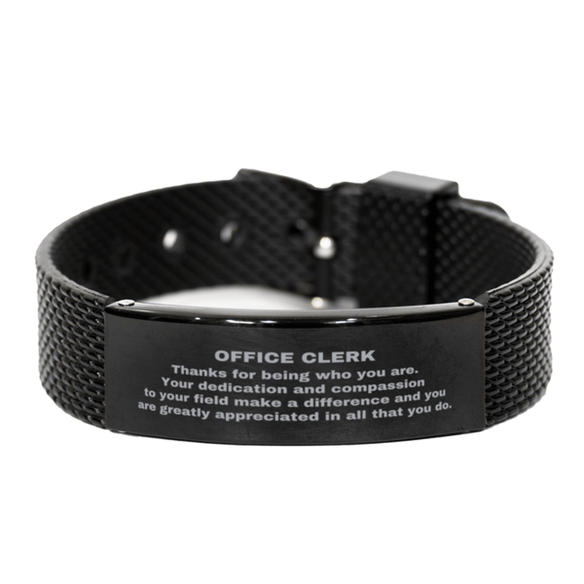 Office Clerk Black Shark Mesh Stainless Steel Engraved Bracelet - Thanks for being who you are - Birthday Christmas Jewelry Gifts Coworkers Colleague Boss - Mallard Moon Gift Shop