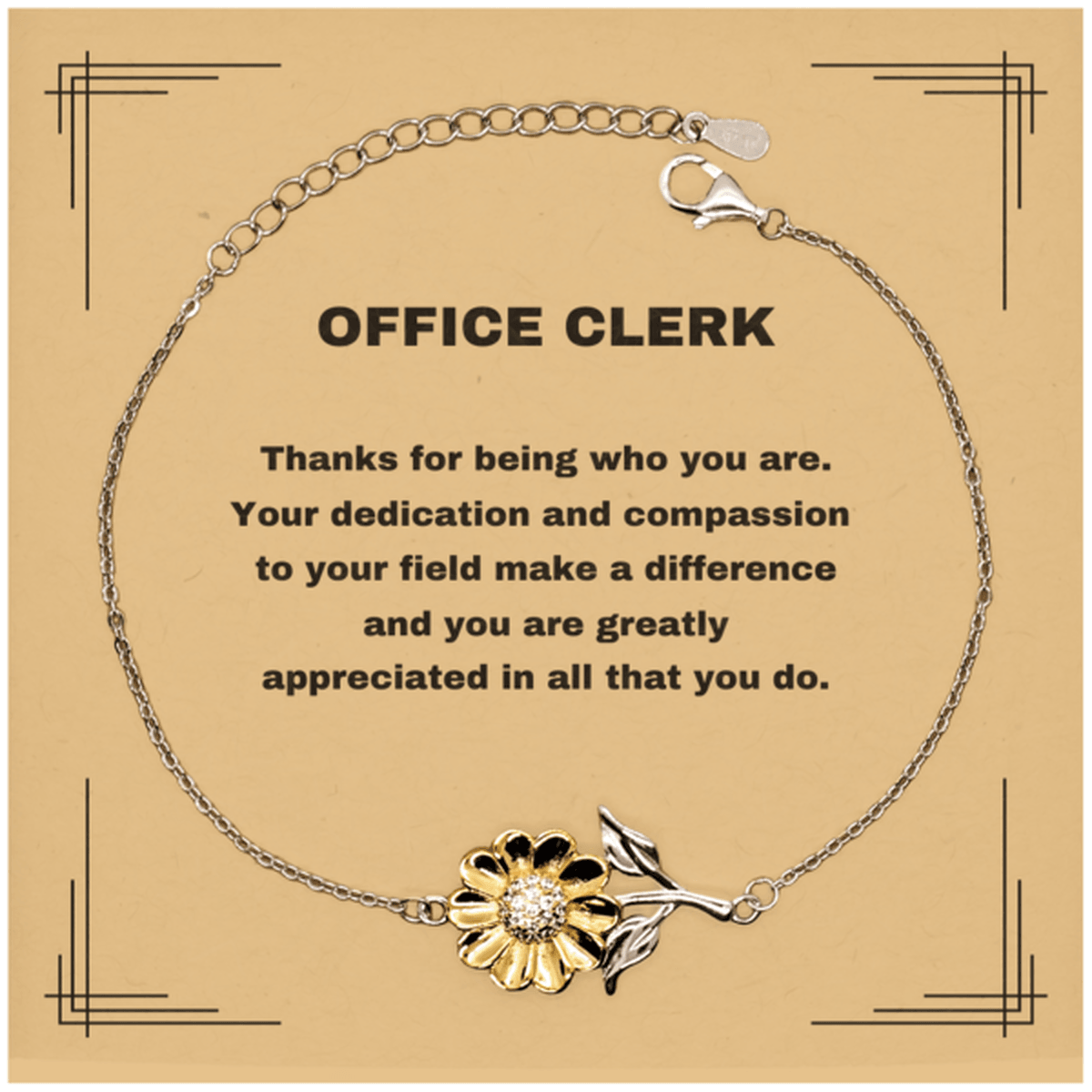 Office Clerk Sunflower Bracelet - Thanks for being who you are - Birthday Christmas Jewelry Gifts Coworkers Colleague Boss - Mallard Moon Gift Shop