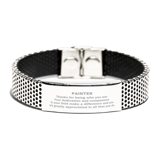 Painter Silver Shark Mesh Stainless Steel Engraved Bracelet - Thanks for being who you are - Birthday Christmas Jewelry Gifts Coworkers Colleague Boss - Mallard Moon Gift Shop