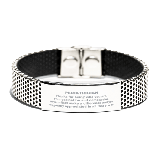 Pediatrician Silver Shark Mesh Stainless Steel Engraved Bracelet - Thanks for being who you are - Birthday Christmas Jewelry Gifts Coworkers Colleague Boss - Mallard Moon Gift Shop