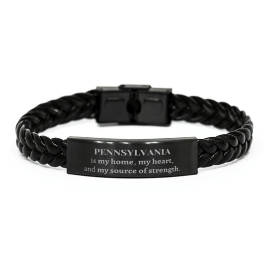 Pennsylvania is my home Gifts, Lovely Pennsylvania Birthday Christmas Braided Leather Bracelet For People from Pennsylvania, Men, Women, Friends - Mallard Moon Gift Shop