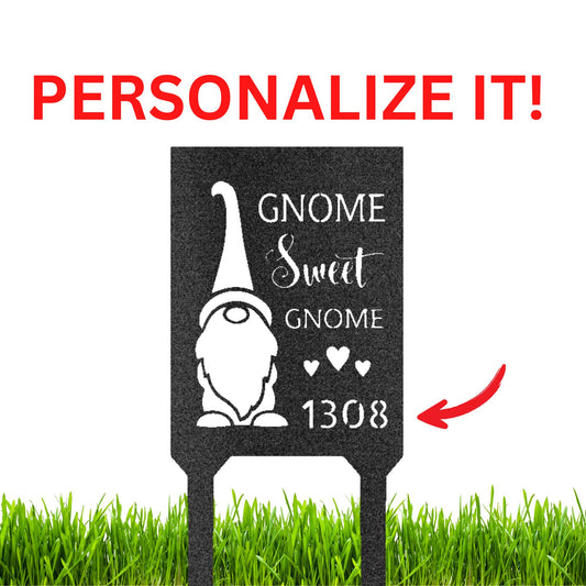 Gnome Sweet Home Custom Address Garden Lawn Steel Stake