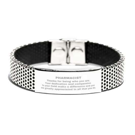 Pharmacist Silver Shark Mesh Stainless Steel Engraved Bracelet - Thanks for being who you are - Birthday Christmas Jewelry Gifts Coworkers Colleague Boss - Mallard Moon Gift Shop