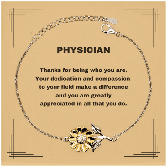 Physician Sunflower Bracelet - Thanks for being who you are - Birthday Christmas Jewelry Gifts Coworkers Colleague Boss - Mallard Moon Gift Shop