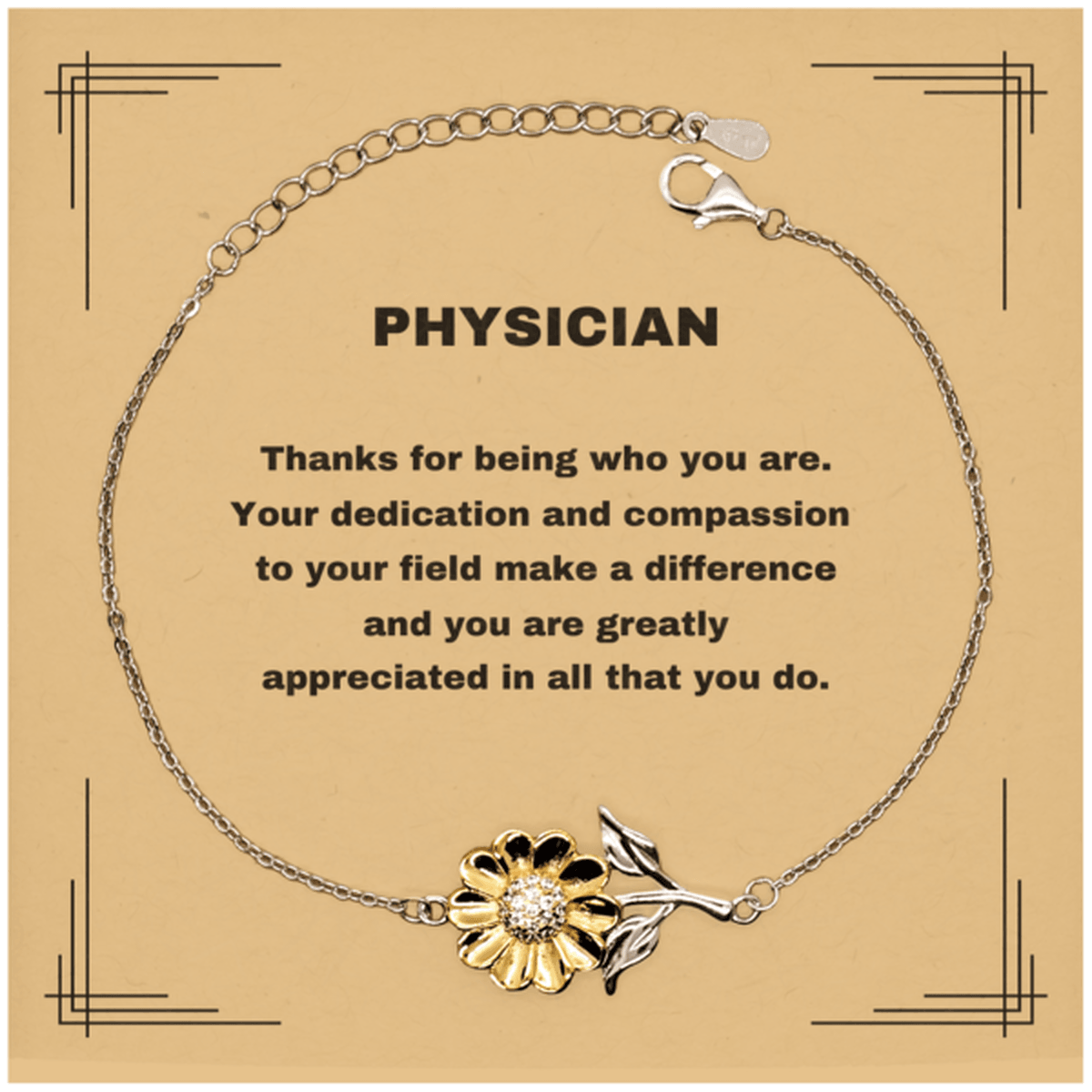 Physician Sunflower Bracelet - Thanks for being who you are - Birthday Christmas Jewelry Gifts Coworkers Colleague Boss - Mallard Moon Gift Shop