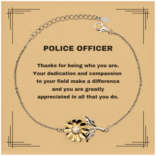 Police Officer Sunflower Bracelet - Thanks for being who you are - Birthday Christmas Jewelry Gifts Coworkers Colleague Boss - Mallard Moon Gift Shop
