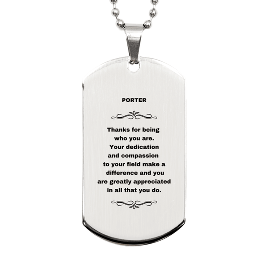 Porter Silver Dog Tag Engraved Necklace - Thanks for being who you are - Birthday Christmas Jewelry Gifts Coworkers Colleague Boss - Mallard Moon Gift Shop