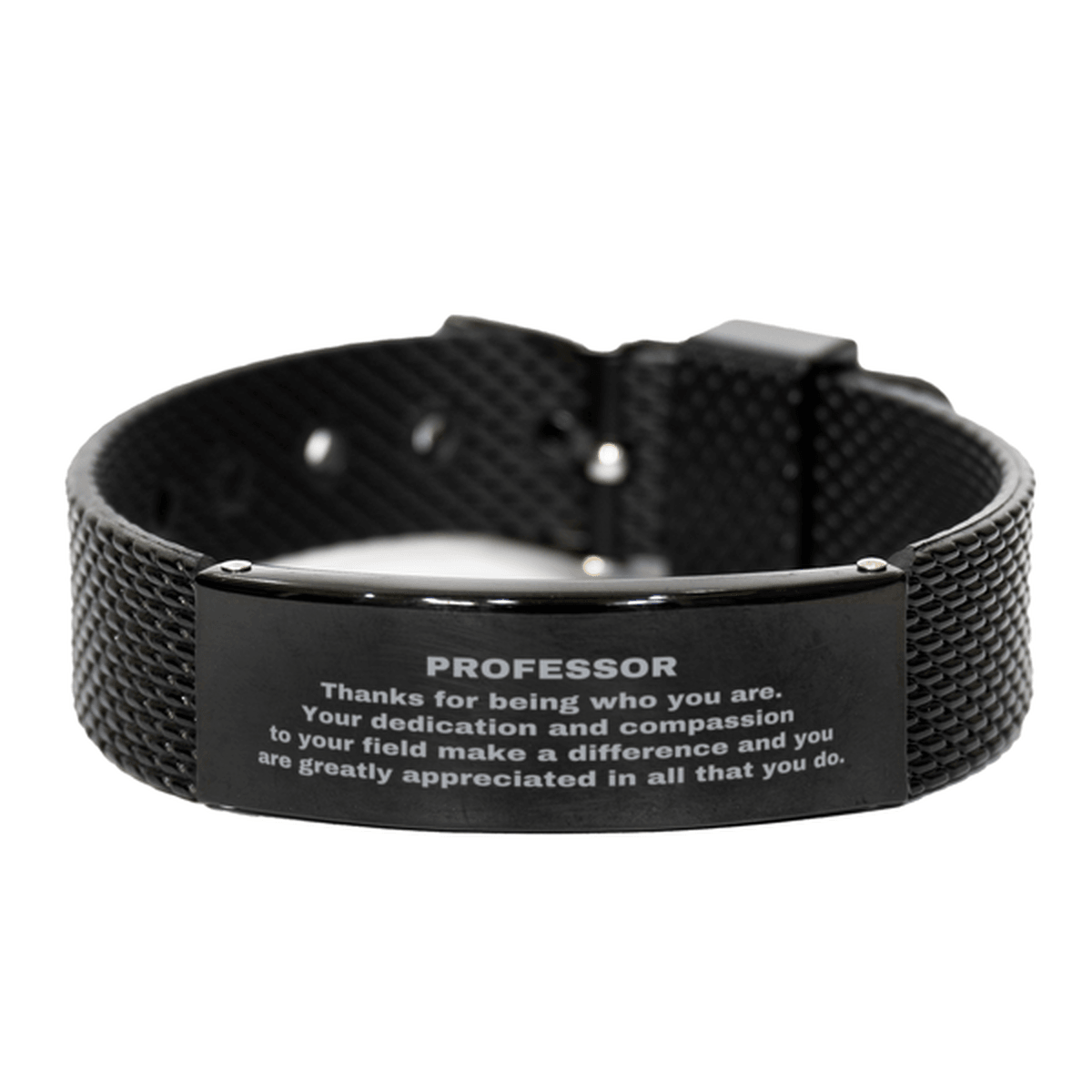 Professor Black Shark Mesh Stainless Steel Engraved Bracelet - Thanks for being who you are - Birthday Christmas Jewelry Gifts Coworkers Colleague Boss - Mallard Moon Gift Shop