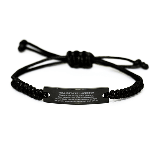 Real Estate Investor Black Braided Leather Rope Engraved Bracelet - Thanks for being who you are - Birthday Christmas Jewelry Gifts Coworkers Colleague Boss - Mallard Moon Gift Shop