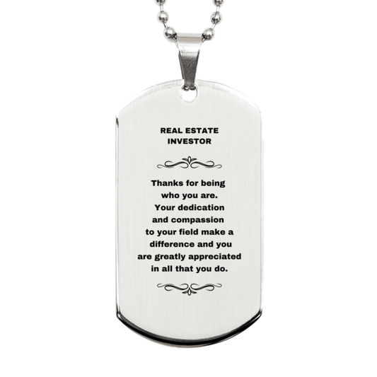 Real Estate Investor Silver Dog Tag Engraved Necklace - Thanks for being who you are - Birthday Christmas Jewelry Gifts Coworkers Colleague Boss - Mallard Moon Gift Shop