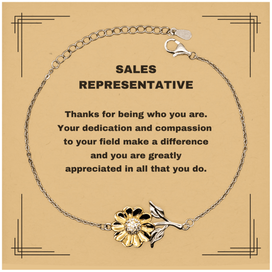 Sales Representative Sunflower Bracelet - Thanks for being who you are - Birthday Christmas Jewelry Gifts Coworkers Colleague Boss - Mallard Moon Gift Shop