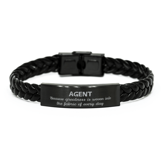 Sarcastic Agent Braided Leather Bracelet Gifts, Christmas Holiday Gifts for Agent Birthday, Agent: Because greatness is woven into the fabric of every day, Coworkers, Friends - Mallard Moon Gift Shop