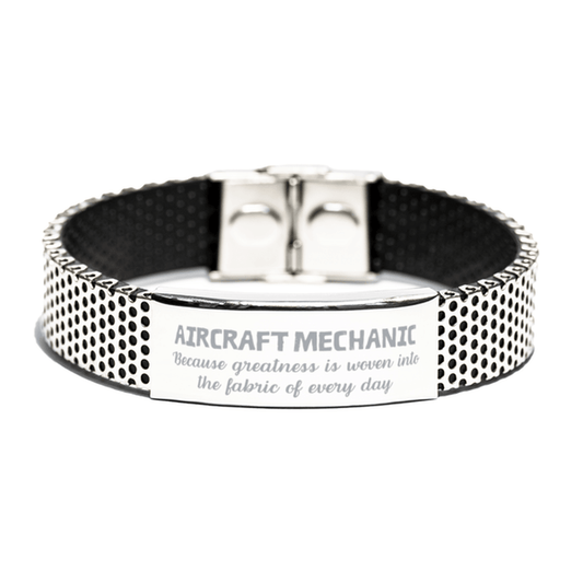 Sarcastic Aircraft Mechanic Stainless Steel Bracelet Gifts, Christmas Holiday Gifts for Aircraft Mechanic Birthday, Aircraft Mechanic: Because greatness is woven into the fabric of every day, Coworkers, Friends - Mallard Moon Gift Shop