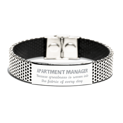 Sarcastic Apartment Manager Stainless Steel Bracelet Gifts, Christmas Holiday Gifts for Apartment Manager Birthday, Apartment Manager: Because greatness is woven into the fabric of every day, Coworkers, Friends - Mallard Moon Gift Shop