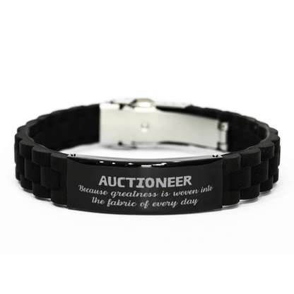 Sarcastic Auctioneer Black Glidelock Clasp Bracelet Gifts, Christmas Holiday Gifts for Auctioneer Birthday, Auctioneer: Because greatness is woven into the fabric of every day, Coworkers, Friends - Mallard Moon Gift Shop