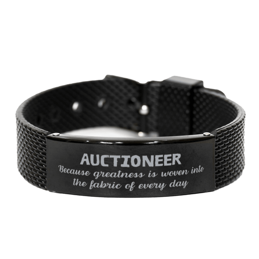 Sarcastic Auctioneer Black Shark Mesh Bracelet Gifts, Christmas Holiday Gifts for Auctioneer Birthday, Auctioneer: Because greatness is woven into the fabric of every day, Coworkers, Friends - Mallard Moon Gift Shop