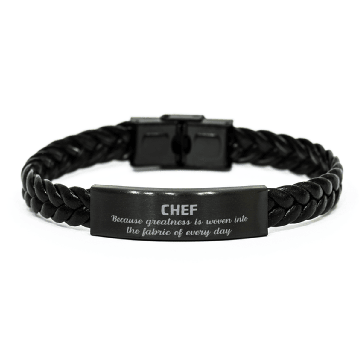 Sarcastic Chef Braided Leather Bracelet Gifts, Christmas Holiday Gifts for Chef Birthday, Chef: Because greatness is woven into the fabric of every day, Coworkers, Friends - Mallard Moon Gift Shop