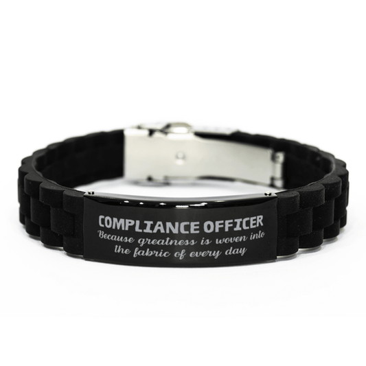 Sarcastic Compliance Officer Black Glidelock Clasp Bracelet Gifts, Christmas Holiday Gifts for Compliance Officer Birthday, Compliance Officer: Because greatness is woven into the fabric of every day, Coworkers, Friends - Mallard Moon Gift Shop