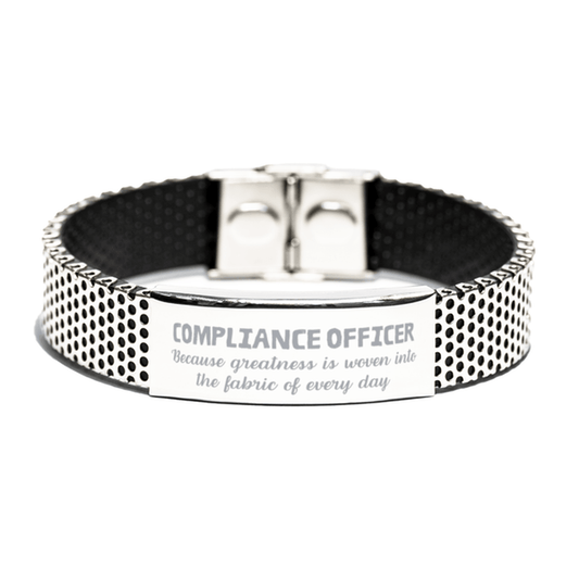 Sarcastic Compliance Officer Stainless Steel Bracelet Gifts, Christmas Holiday Gifts for Compliance Officer Birthday, Compliance Officer: Because greatness is woven into the fabric of every day, Coworkers, Friends - Mallard Moon Gift Shop