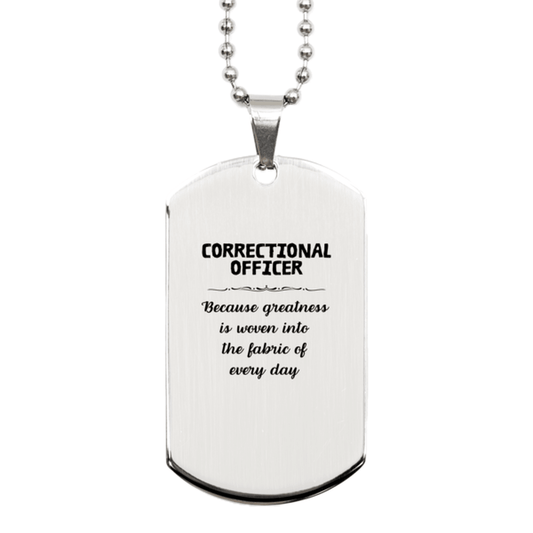 Sarcastic Correctional Officer Silver Dog Tag Gifts, Christmas Holiday Gifts for Correctional Officer Birthday, Correctional Officer: Because greatness is woven into the fabric of every day, Coworkers, Friends - Mallard Moon Gift Shop