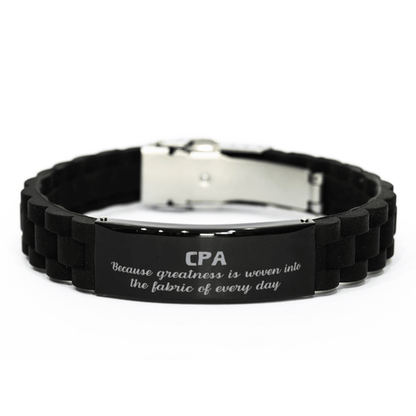 Sarcastic CPA Black Glidelock Clasp Bracelet Gifts, Christmas Holiday Gifts for CPA Birthday, CPA: Because greatness is woven into the fabric of every day, Coworkers, Friends - Mallard Moon Gift Shop