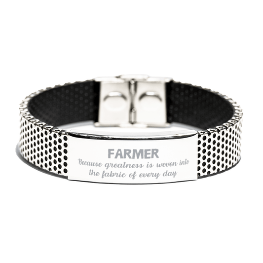 Sarcastic Farmer Stainless Steel Bracelet Gifts, Christmas Holiday Gifts for Farmer Birthday, Farmer: Because greatness is woven into the fabric of every day, Coworkers, Friends - Mallard Moon Gift Shop