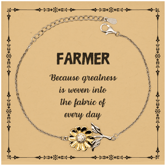 Sarcastic Farmer Sunflower Bracelet Gifts, Christmas Holiday Gifts for Farmer Birthday Message Card, Farmer: Because greatness is woven into the fabric of every day, Coworkers, Friends - Mallard Moon Gift Shop