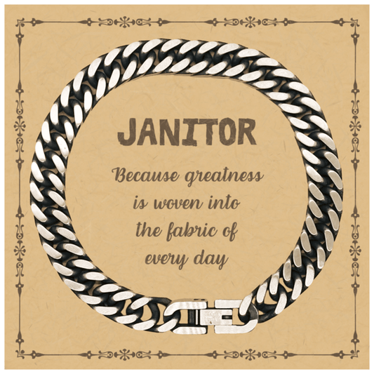Sarcastic Janitor Cuban Link Chain Bracelet Gifts, Christmas Holiday Gifts for Janitor Birthday Message Card, Janitor: Because greatness is woven into the fabric of every day, Coworkers, Friends - Mallard Moon Gift Shop