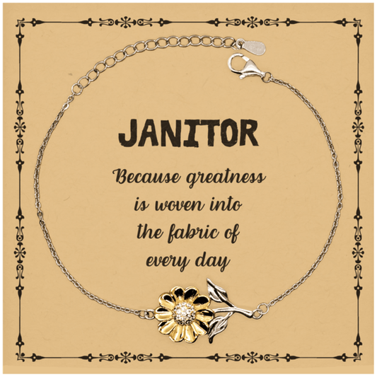 Sarcastic Janitor Sunflower Bracelet Gifts, Christmas Holiday Gifts for Janitor Birthday Message Card, Janitor: Because greatness is woven into the fabric of every day, Coworkers, Friends - Mallard Moon Gift Shop