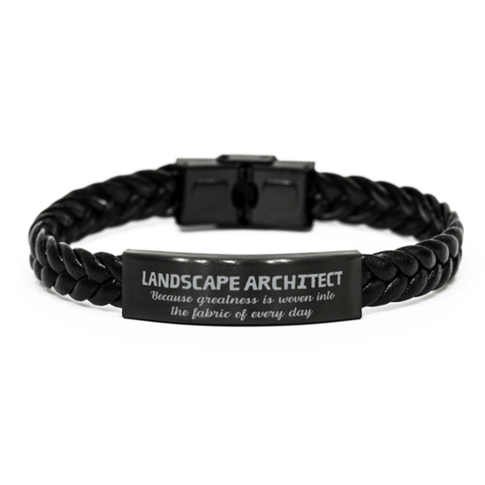 Sarcastic Landscape Architect Braided Leather Bracelet Gifts, Christmas Holiday Gifts for Landscape Architect Birthday, Landscape Architect: Because greatness is woven into the fabric of every day, Coworkers, Friends - Mallard Moon Gift Shop