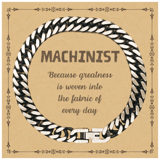 Sarcastic Machinist Cuban Link Chain Bracelet Gifts, Christmas Holiday Gifts for Machinist Birthday Message Card, Machinist: Because greatness is woven into the fabric of every day, Coworkers, Friends - Mallard Moon Gift Shop