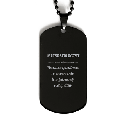 Sarcastic Microbiologist Black Dog Tag Gifts, Christmas Holiday Gifts for Microbiologist Birthday, Microbiologist: Because greatness is woven into the fabric of every day, Coworkers, Friends - Mallard Moon Gift Shop