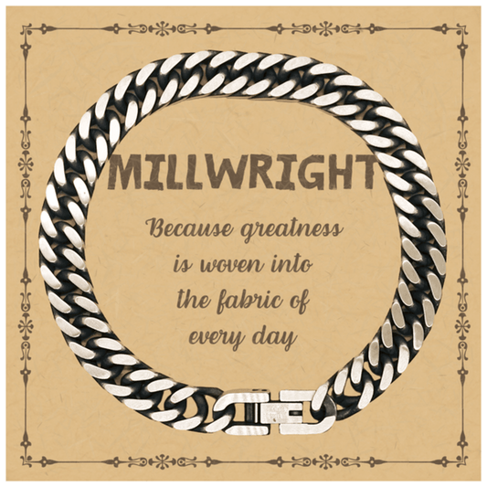 Sarcastic Millwright Cuban Link Chain Bracelet Gifts, Christmas Holiday Gifts for Millwright Birthday Message Card, Millwright: Because greatness is woven into the fabric of every day, Coworkers, Friends - Mallard Moon Gift Shop