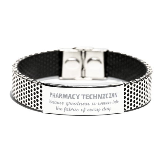 Sarcastic Pharmacy Technician Stainless Steel Bracelet Gifts, Christmas Holiday Gifts for Pharmacy Technician Birthday, Pharmacy Technician: Because greatness is woven into the fabric of every day, Coworkers, Friends - Mallard Moon Gift Shop