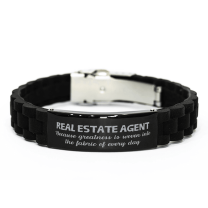 Sarcastic Real Estate Agent Black Glidelock Clasp Bracelet Gifts, Christmas Holiday Gifts for Real Estate Agent Birthday, Real Estate Agent: Because greatness is woven into the fabric of every day, Coworkers, Friends - Mallard Moon Gift Shop