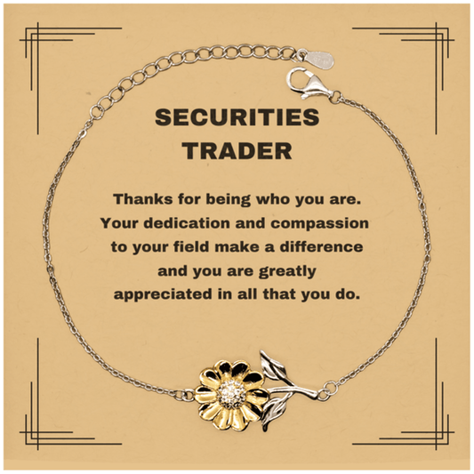 Securities TraderSunflower Bracelet - Thanks for being who you are - Birthday Christmas Jewelry Gifts Coworkers Colleague Boss - Mallard Moon Gift Shop