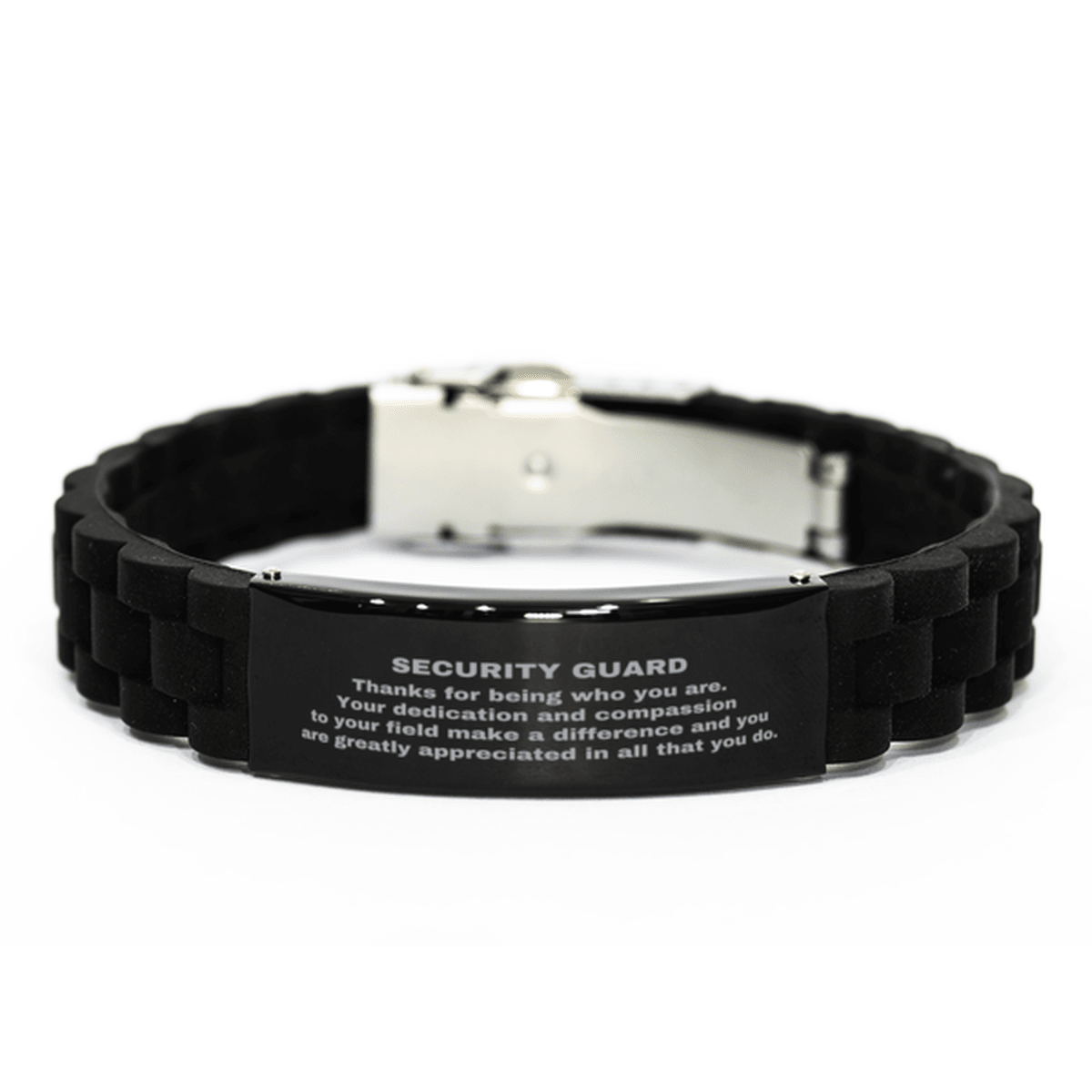 Security Guard Black Glidelock Clasp Engraved Bracelet - Thanks for being who you are - Birthday Christmas Jewelry Gifts Coworkers Colleague Boss - Mallard Moon Gift Shop