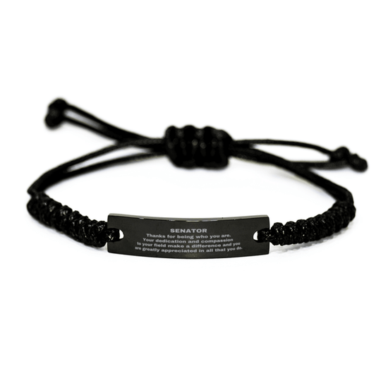 Senator Black Braided Leather Rope Engraved Bracelet - Thanks for being who you are - Birthday Christmas Jewelry Gifts Coworkers Colleague Boss - Mallard Moon Gift Shop
