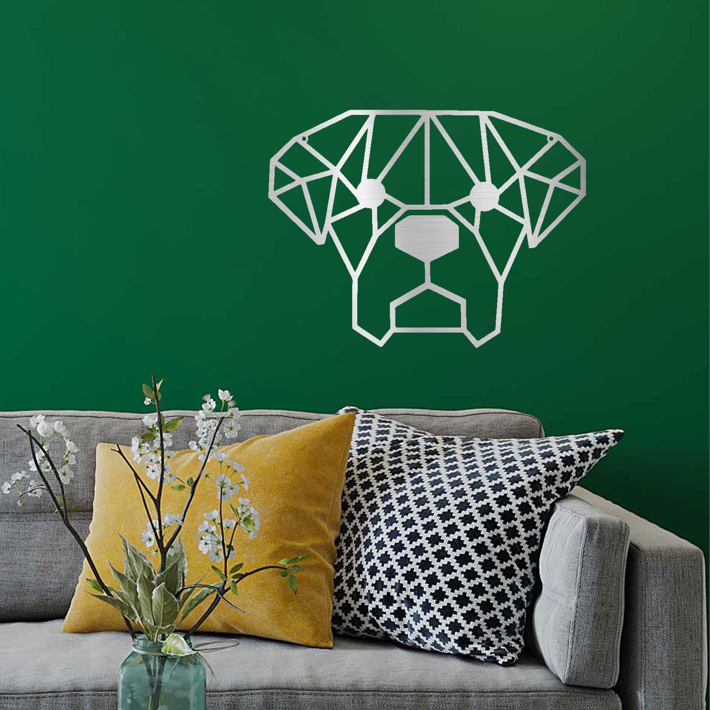 Dog Geometric Face Metal Art Wall Sign