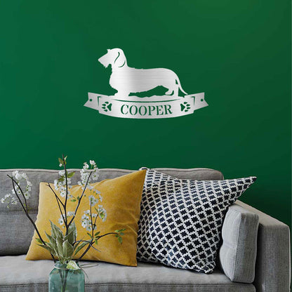 Dachshund Wirehaired Banner Custom Name Metal Art Wall Sign - Mallard Moon Gift Shop