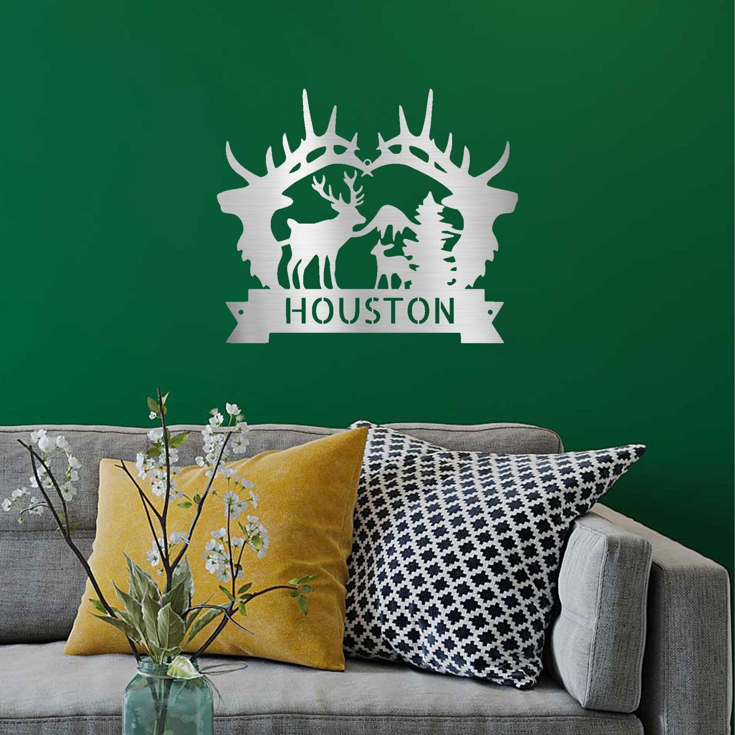 Big Deer Antler Personalized Name Metal Art Wall Sign - Mallard Moon Gift Shop