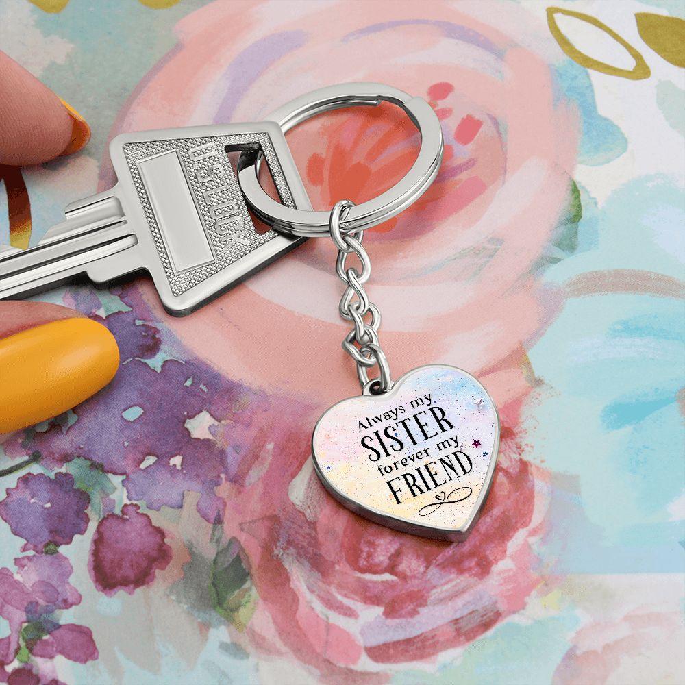 Sister Gift - Always by Sister Forever my Friend Engraved Heart Keyring - Mallard Moon Gift Shop