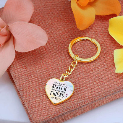 Sister Gift - Always by Sister Forever my Friend Engraved Heart Keyring - Mallard Moon Gift Shop