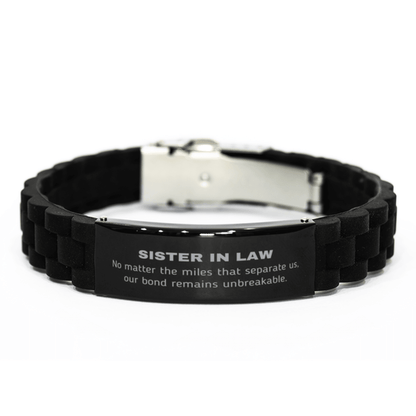 Sister In Law Long Distance Relationship Gifts, No matter the miles that separate us, Cute Love Black Glidelock Clasp Bracelet For Sister In Law, Birthday Christmas Unique Gifts For Sister In Law - Mallard Moon Gift Shop