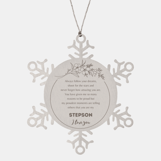 Snowflake Ornament for Stepson Present, Stepson Always follow your dreams, never forget how amazing you are, Stepson Christmas Gifts Decorations for Girls Boys Teen Men Women - Mallard Moon Gift Shop