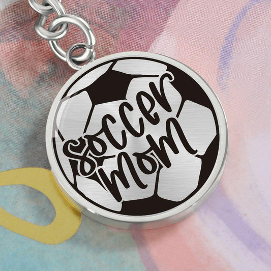 Soccer Mom Circle Engraved Keychain - Mallard Moon Gift Shop